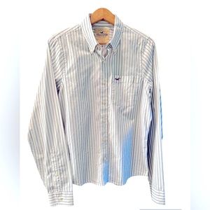 Hollister Blue and White Striped Button Down Shirt Size Large
